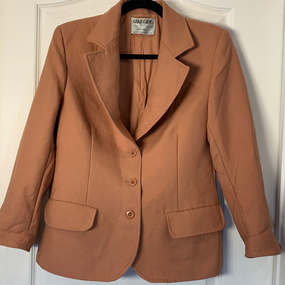 Jaeger London 100% Wool Blazer (S) Peach-Brown Vintage Classic 3-Button Pockets